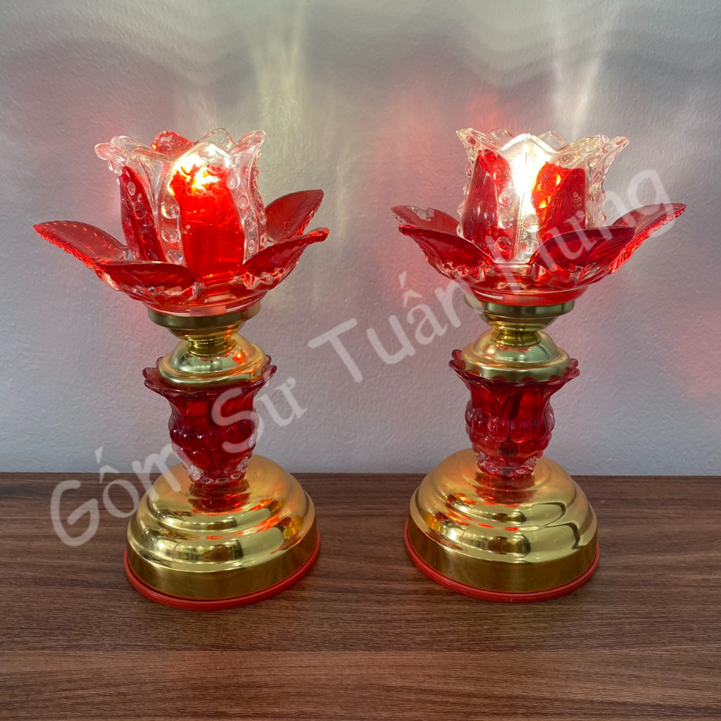 Đèn thờ thuỷ tinh LED hoa sen 1 bông cao 30cm. ảnh tự chụp