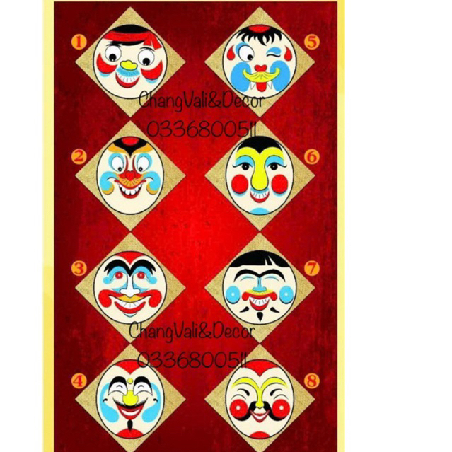 Mặt nạ vẽ nhân vật dân gian trên vải bao bố trang trí trung thu