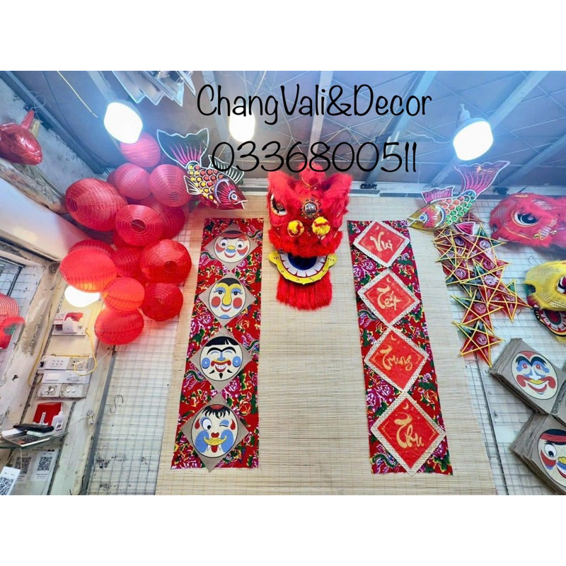 Mặt nạ vẽ nhân vật dân gian trên vải bao bố trang trí trung thu