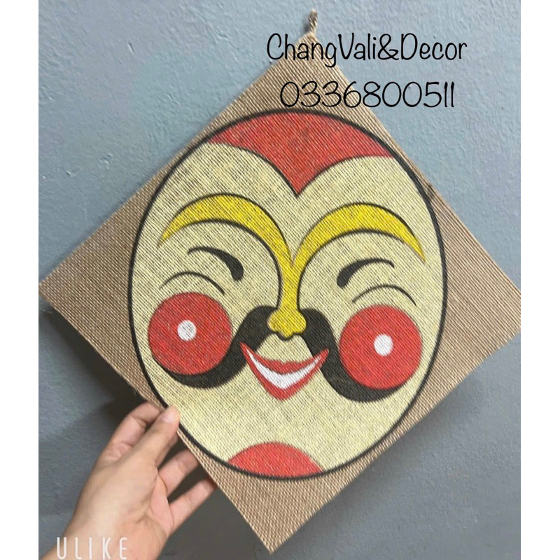 Mặt nạ vẽ nhân vật dân gian trên vải bao bố trang trí trung thu