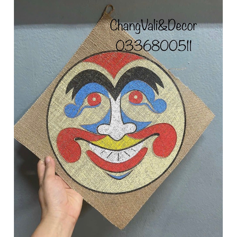 Mặt nạ vẽ nhân vật dân gian trên vải bao bố trang trí trung thu