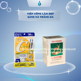 COMBO L-cystine + Vitamin C DHC - hỗ trợ trắng da và giảm rụng tóc, giảm mụn; L cystine 60, Vit C gói 30 ngày