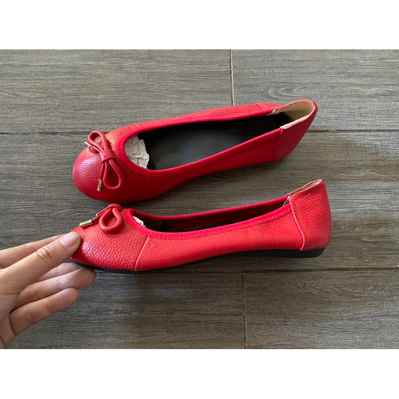 Giày bệt nơ đỏ da thật sz 35