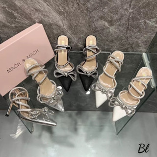 Giày cao gót lụa kết nơ đá quai đá tiểu thư hàng cao cấp