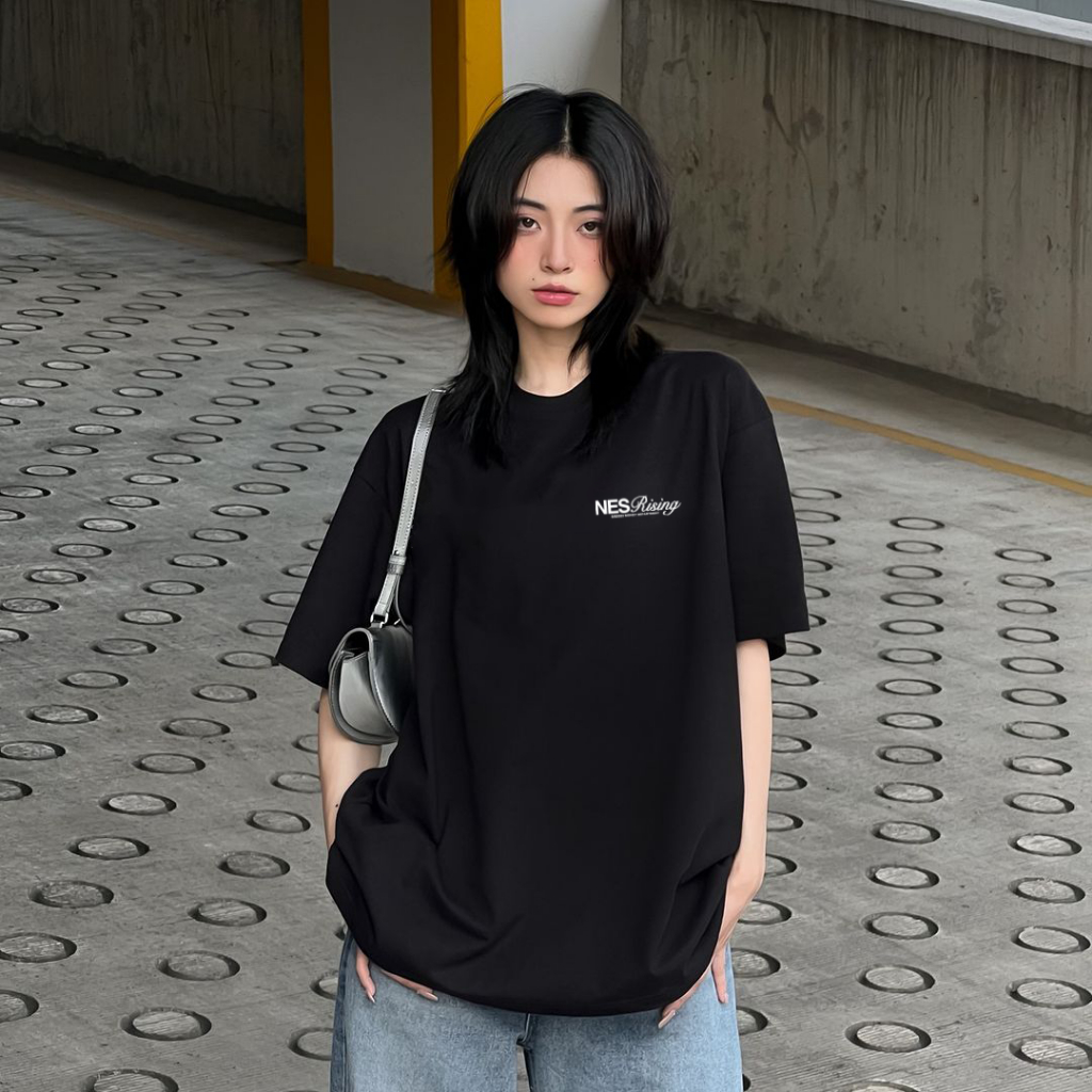 Áo thun nam nữ Nes Rising local brand form rộng 100% cotton 250gsm bo cổ dày dặn 98stu logo