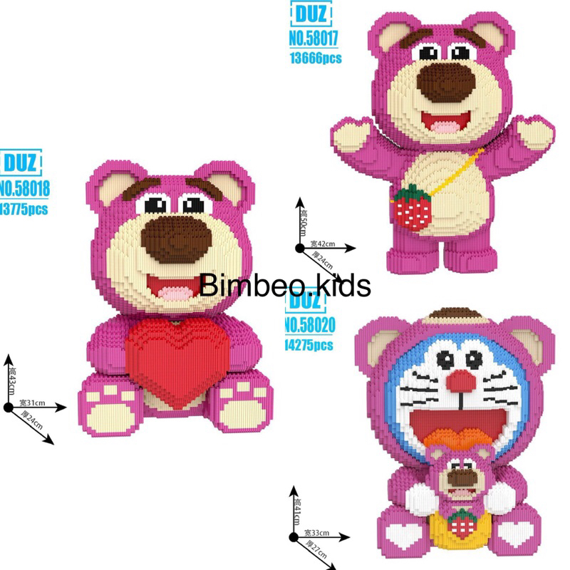 Đồ chơi xếp hình lắp ráp mô hình cỡ lớn gấu dâu 34cm-50cm nano 3D  TẶNG KÈM BÚA