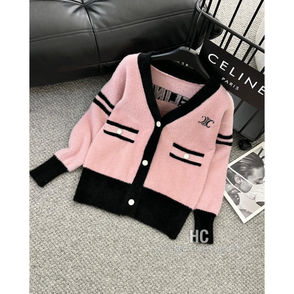 Áo khoác len lông thỏ mềm CE.LINE pha 3 màu