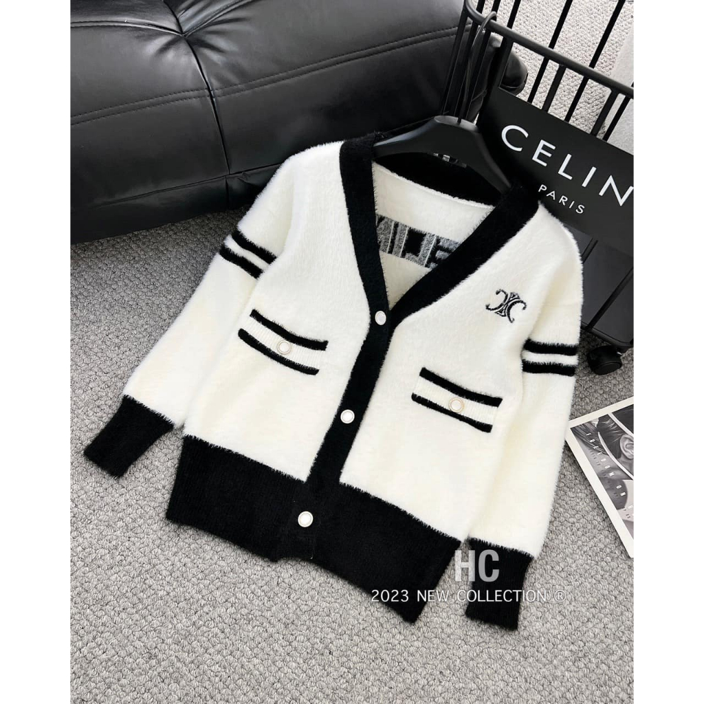 Áo khoác len lông thỏ mềm CE.LINE pha 3 màu