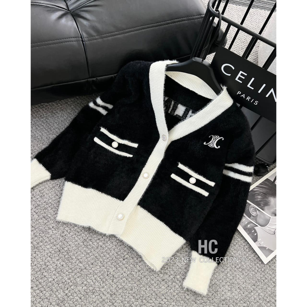 Áo khoác len lông thỏ mềm CE.LINE pha 3 màu