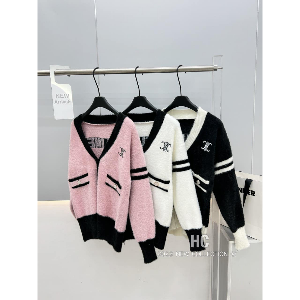 Áo khoác len lông thỏ mềm CE.LINE pha 3 màu