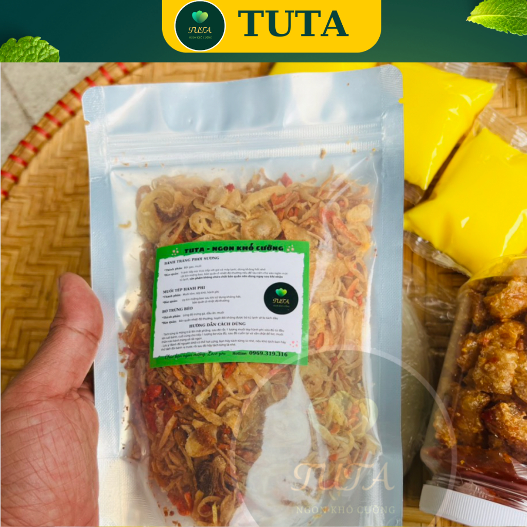 Bánh Tráng Phơi Sương 💖TUTA💖 600g bánh+Muối Tép Hành Phi Siêu Thơm