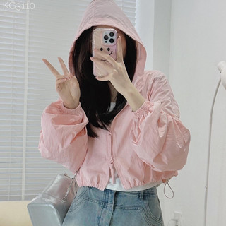 Áo khoác gió mỏng croptop dáng ngắn có mũ nhiều màu xinh