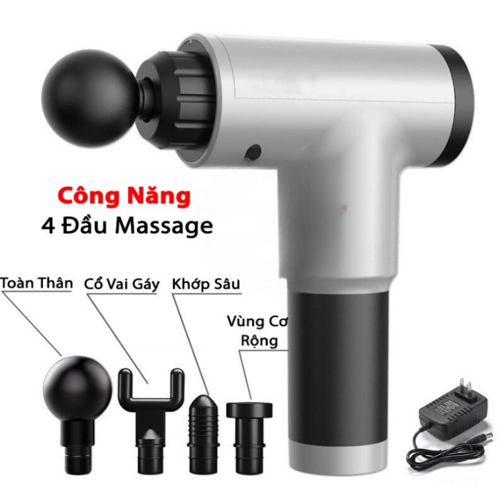 Máy massage toàn thân  4 đầu 6 chế độ - Súng massage cầm tay