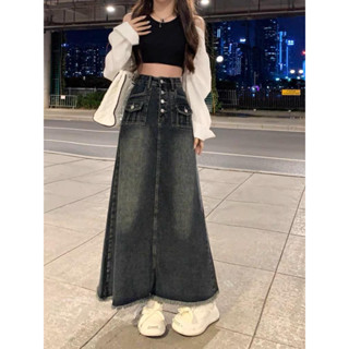  Chân váy jeans chân váy dáng dài bay túi hộp tua rua xẻ sau -V20 2  #7173 