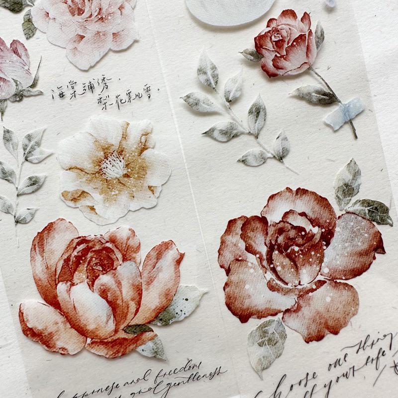Saunery - Băng dán trang trí sổ Bulletjournal PET Tape Hoa hồng và chú hươu - Jenny Studio (100cm)