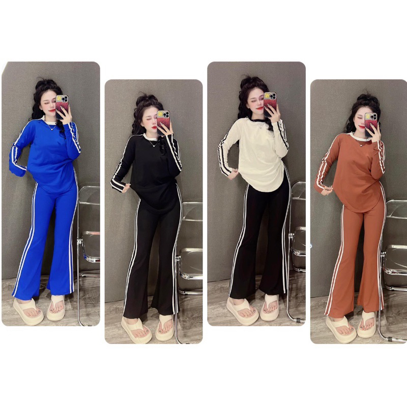 sét dài cotton gân tà vạt bầu chạy sọc tay dài quần co túi chuẩn from