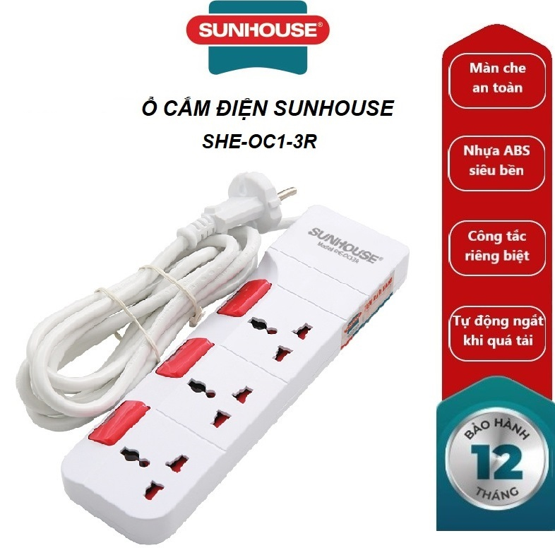 Ổ cắm điện Sunhouse SHE-OC1-3R - 2 chấu, 3 chấu chính hãng