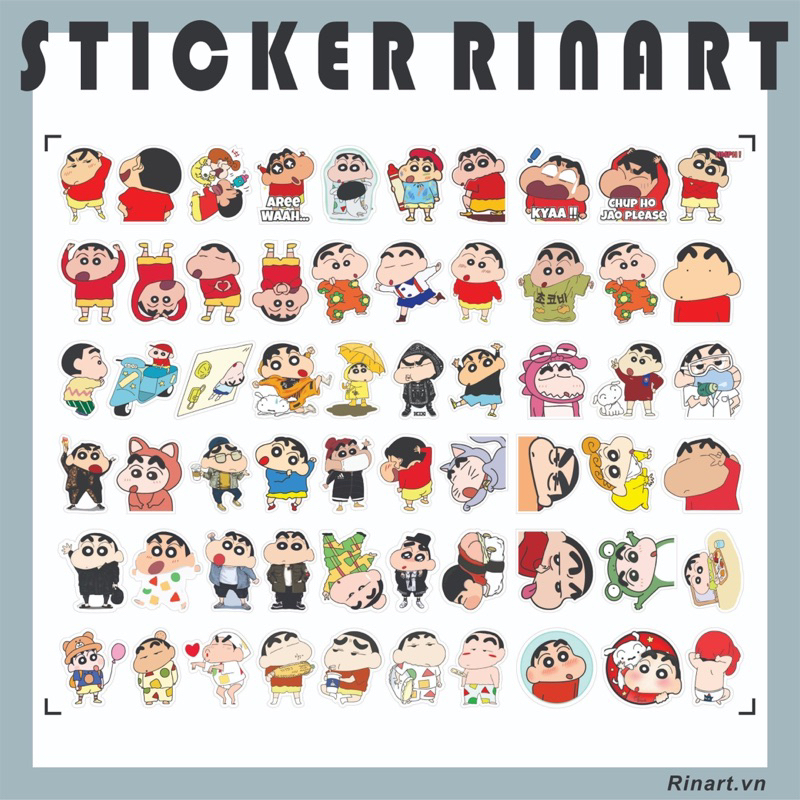 Bộ 200 sticker chủ đề shin bút chì đơn giản dùng để trang trí điện thoại di động/ván trượt/vali không để lại dấu keo