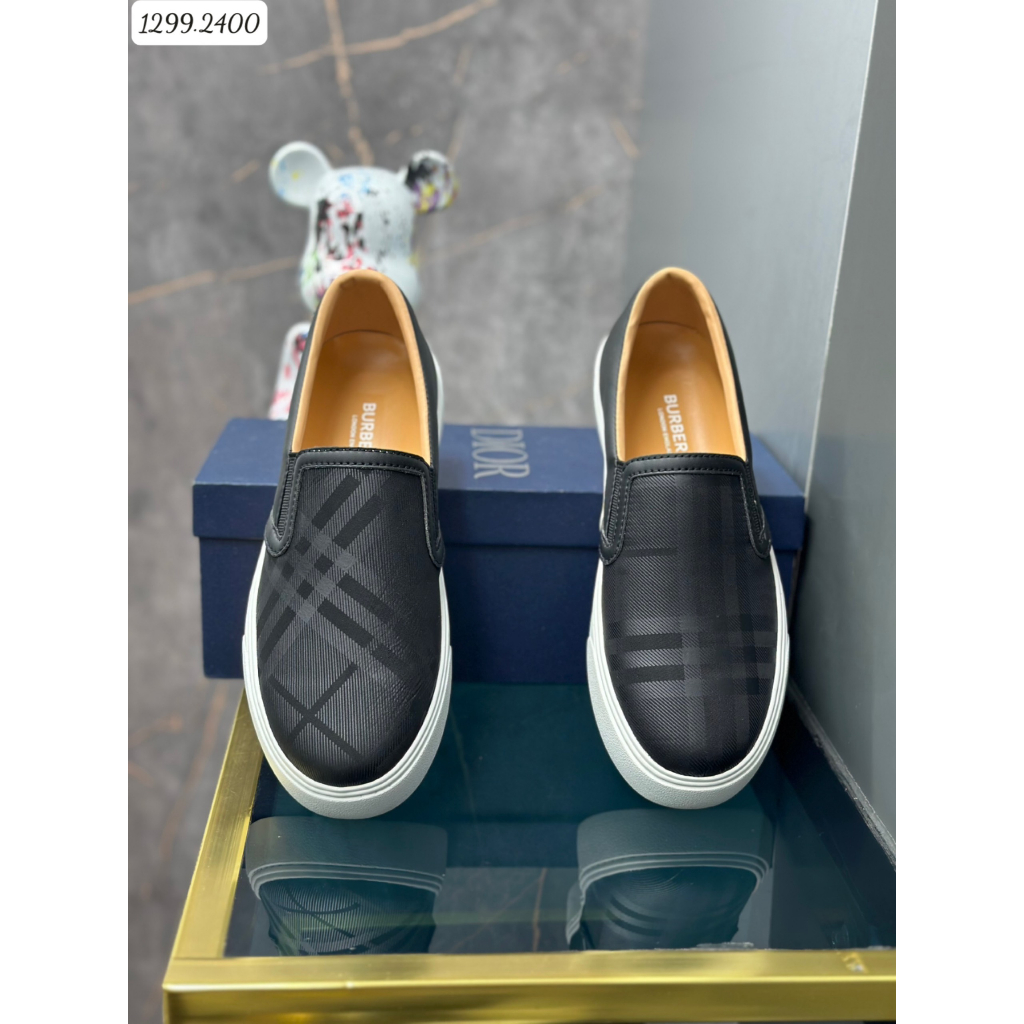 Giày slipon nam BBR - Giày lười nam bbr 2 màu sọc Nâu, Đen - Lên Chân cực chất Hot 2023