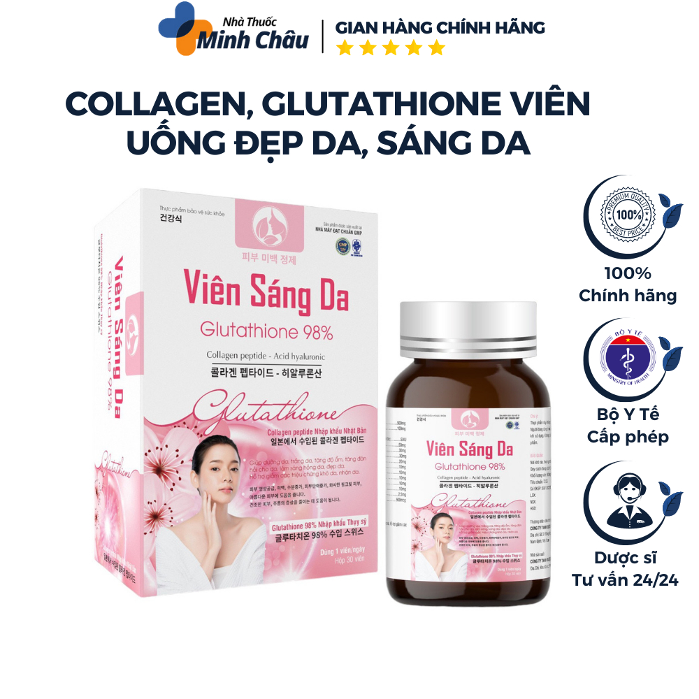 Collagen Viên sáng da, đẹp da Glutathione 98% - Hộp 30 viên