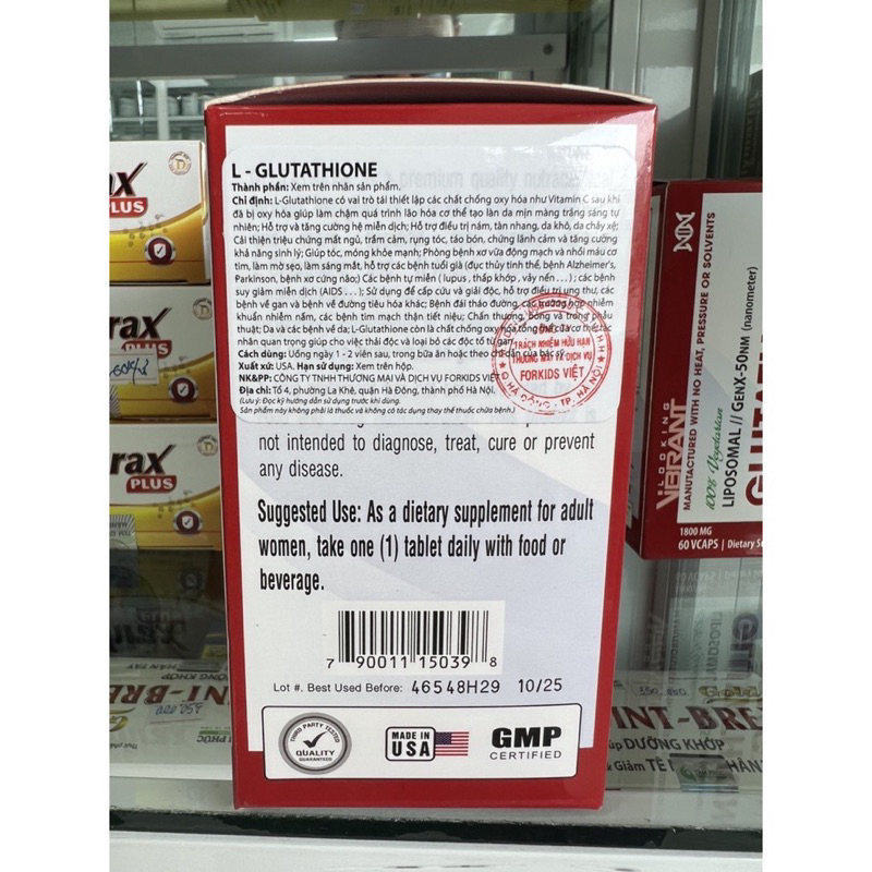 Viên uống trắng da Glutathione 1800mg, giảm tăng nhang, sạc, nám