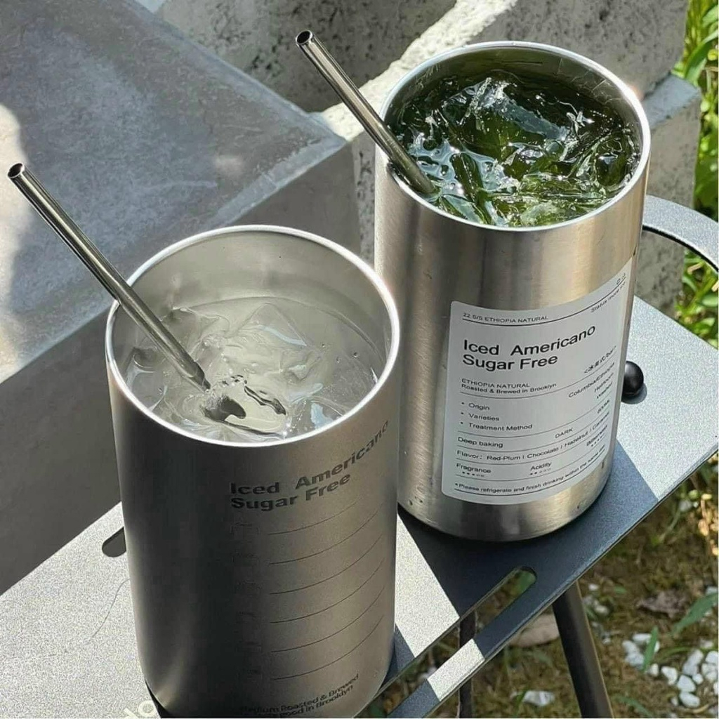 Ly Giữ Nhiệt Iced Americano Inox 304 Đúc Liền Khối Cao Cấp Có Nắp Đậy Tặng Kèm Ống Hút