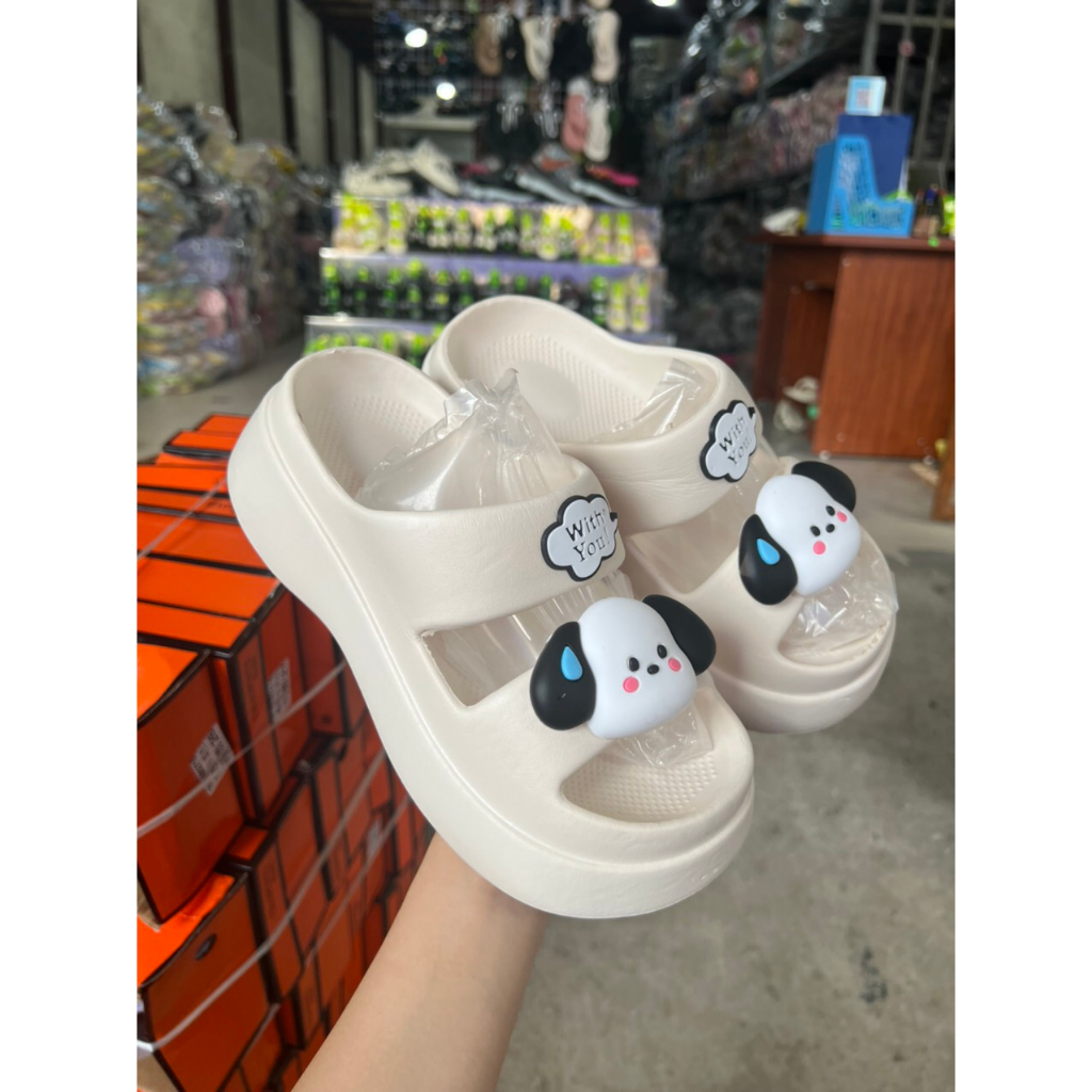 Dép nữ, dép siêu nhẹ, Dép siêu nhẹ nữ đế 7cm,  Dép hai quai ngang gấu đế cao 7cm thời trang cao cấp