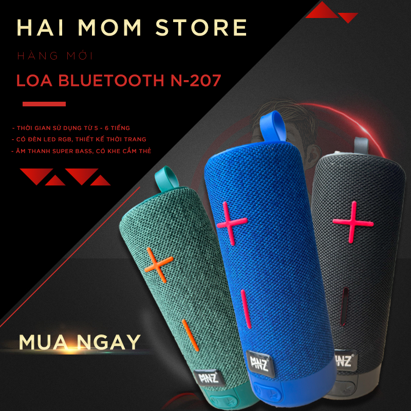 Loa Bluetooth N-207 Thiết Kế Thời Trang, Âm Thanh Super Bass, Đèn LED RGB, Khe Cắm Thẻ Nhớ, Pin Trâu