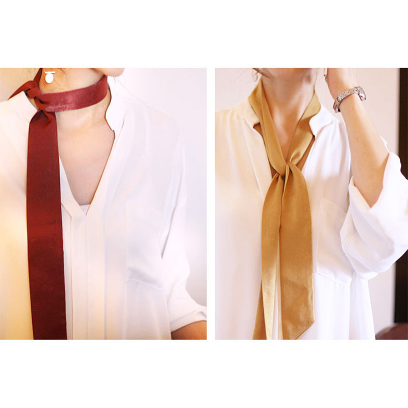 Khăn lụa dài trơn thắt nơ công sở quấn tóc túi xách thắ lưngcực dài skinny scrafts size 195x4cm - The Collar Box