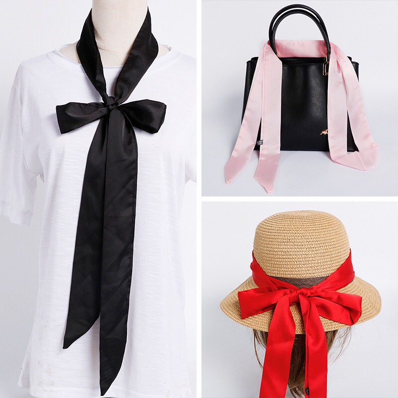 Khăn lụa dài trơn thắt nơ công sở quấn tóc túi xách thắ lưngcực dài skinny scrafts size 195x4cm - The Collar Box