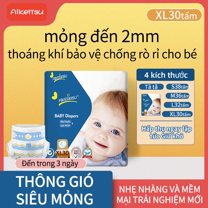 AIKERRSU Tã dùng một lần cho bé! Bỉm quần！Tã siêu mỏng thoáng khí！S38/M36/L32/XL30！tã dán trẻ sơ sinh Tã mềm！Tã giá rẻ！