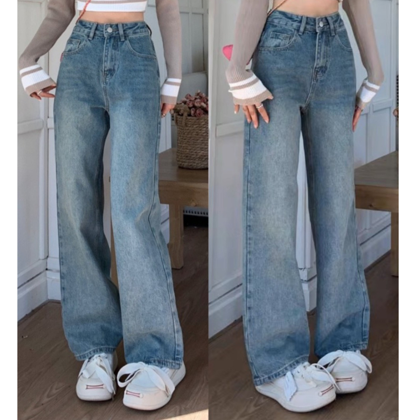 Quần jeans nữ ống rộng dài 100cm mặc đi học đi làm dễ phối đồ Quan7562 P8K8