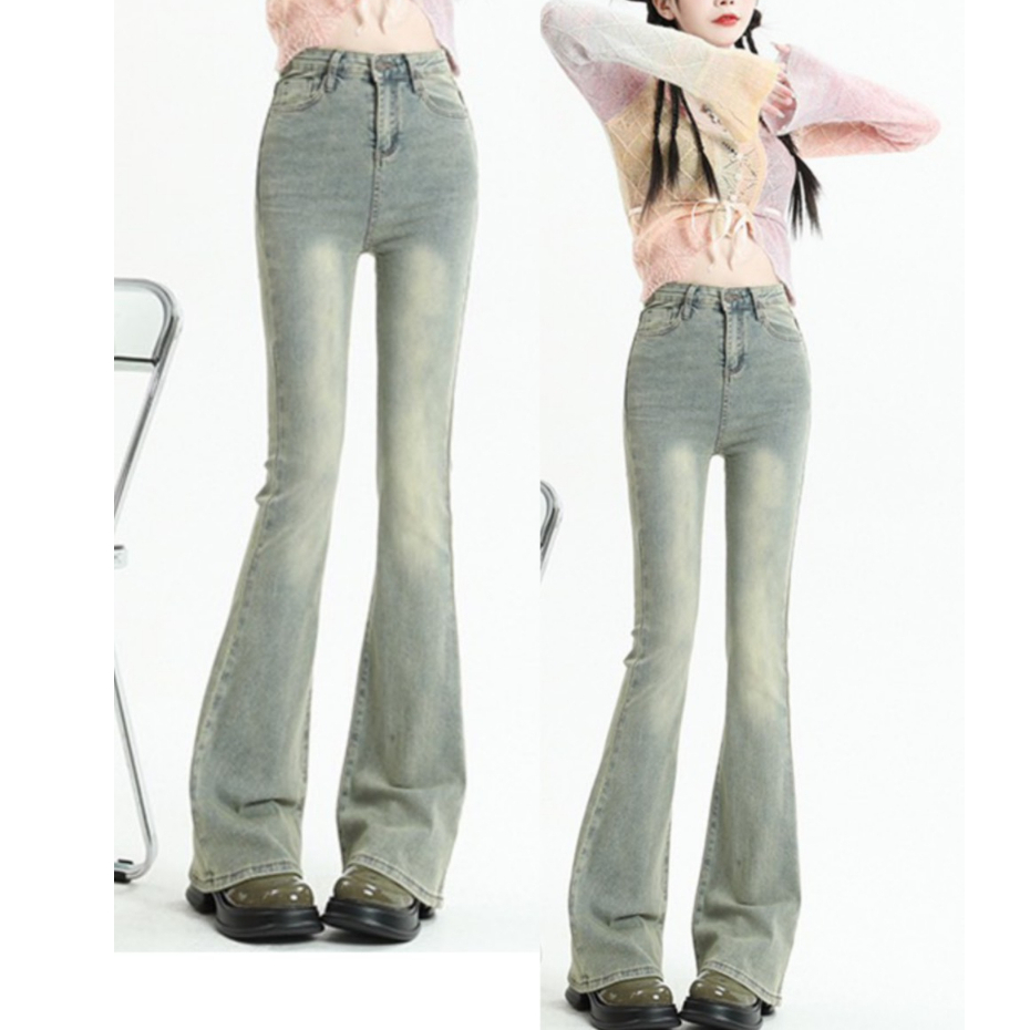 Quần jeans ống loe phủ rơ vàng hack dáng Quanloephurovang567 P7K4