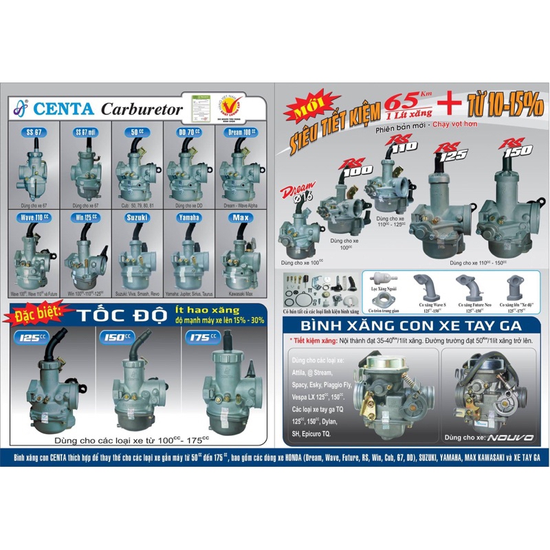 Bình Xăng Con xe Vespa LX 125/150 xăng cơ, Piaggio Fly 125 Tiết Kiệm Xăng Centa