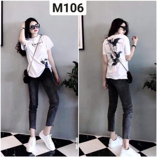 Áo thun dài phủ mông size M, L, XL họa tiết chim phụng sang trọng M106 tay lửng chất thun cotton không xù lông