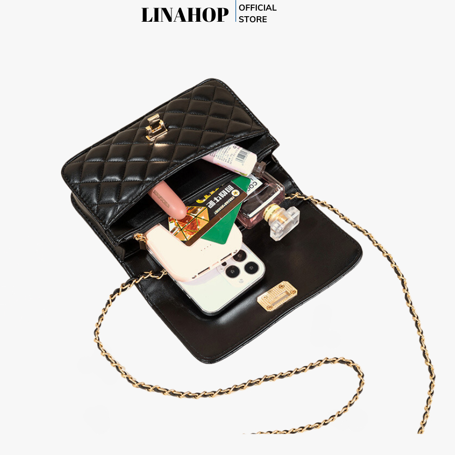 Túi xách đeo chéo dây xích khóa tròn xoay ô trám form đẹp size 20 hàng quảng châu loại 1 Túi xách Linahop