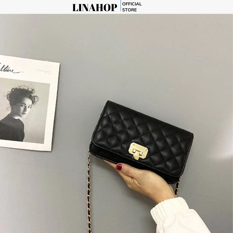 Túi xách đeo chéo dây xích khóa tròn xoay ô trám form đẹp size 20 hàng quảng châu loại 1 Túi xách Linahop