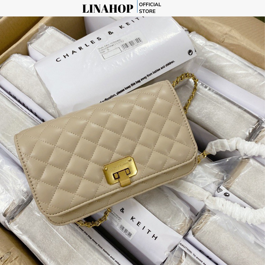 Túi xách đeo chéo dây xích khóa tròn xoay ô trám form đẹp size 20 hàng quảng châu loại 1 Túi xách Linahop