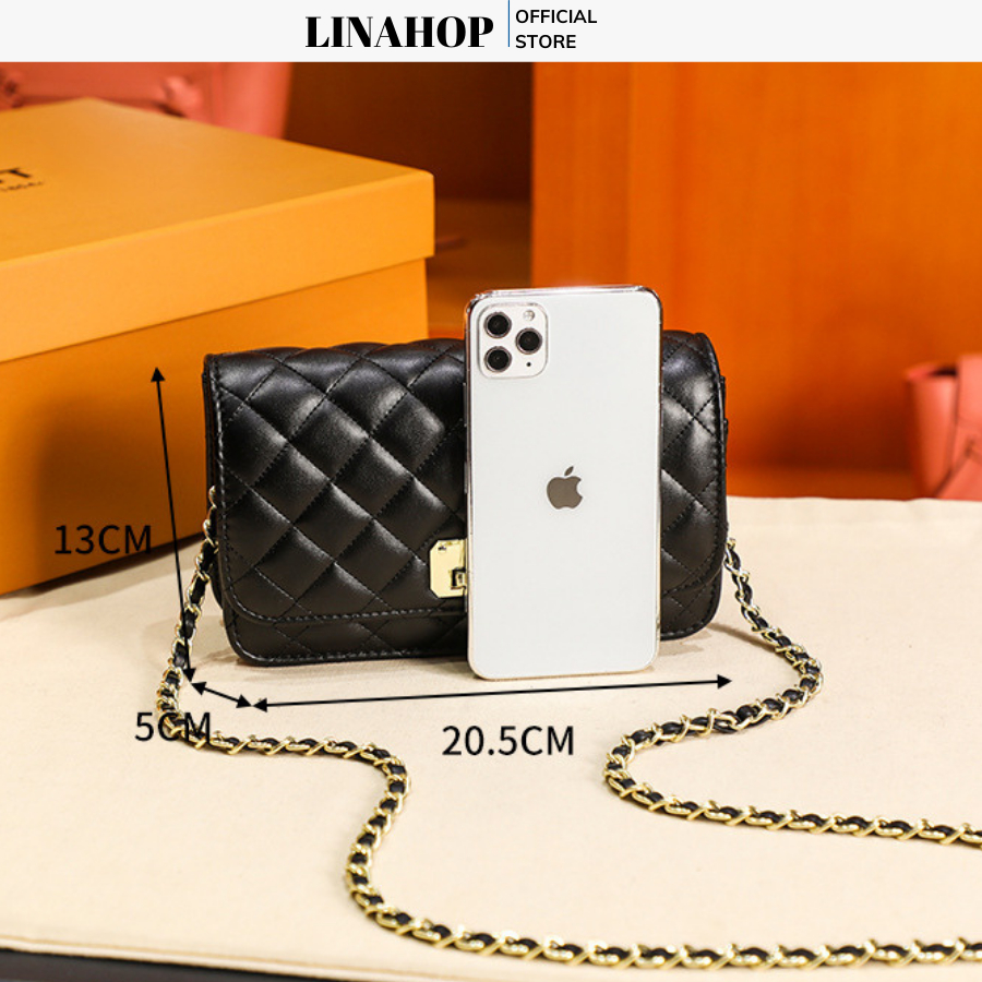 Túi xách đeo chéo dây xích khóa tròn xoay ô trám form đẹp size 20 hàng quảng châu loại 1 Túi xách Linahop