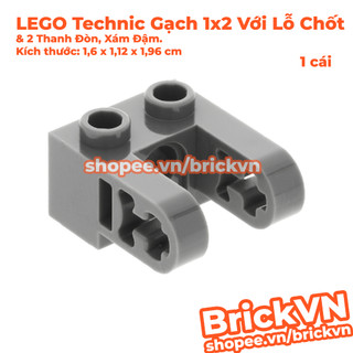 [1 Cái] Khớp Nối LEGO Technic Gạch 1x2 Với Lỗ Chốt Và 2 Thanh Đòn, Xám Đậm ID 4547958 85943