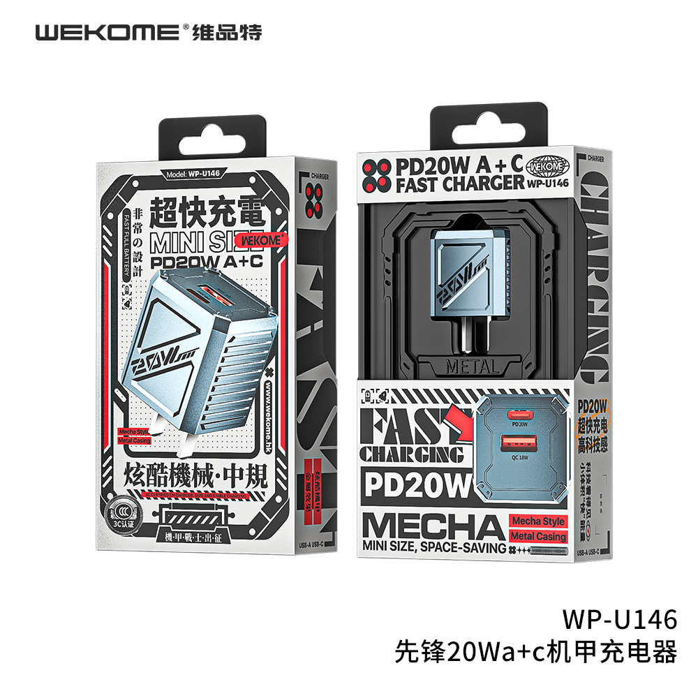 Củ sạc nhanh 20W chính hãng Wekome WP-U146 2 cổng USB + TypeC thiết kế nhỏ gọn tiện lợi siêu bền