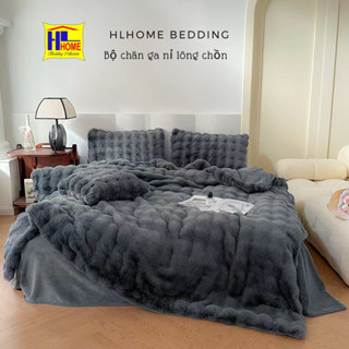 Bộ chăn ga nỉ lông hồ li  HLHOME full màu cao cấp, mềm mịn, bồng bềnh không tích điện