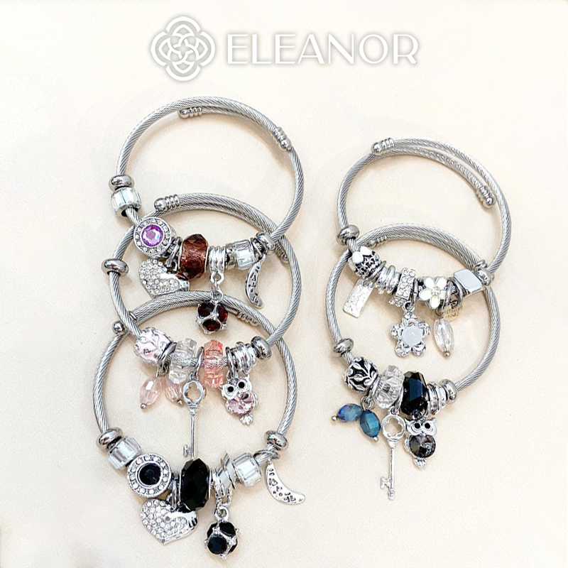 Vòng tay nữ titan Eleanor Accessories dạng kiềng charm pandora đính đá phụ kiện trang sức 6055