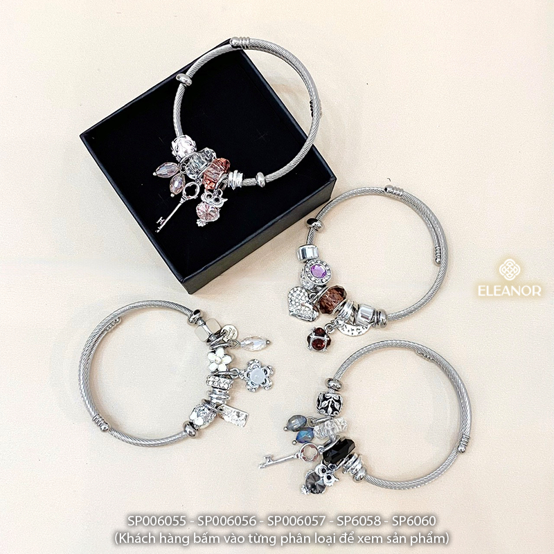 Vòng tay nữ titan Eleanor Accessories dạng kiềng charm pandora đính đá phụ kiện trang sức 6055