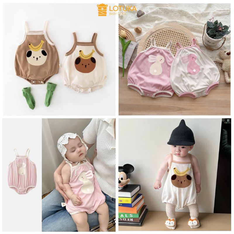 Body Chip 2 Dây LOTUKA Cho Bé, Bodysuit Cho Bé Trai Bé Gái, Bộ Liền Thân Tăm Lạnh Hình Động Vật Dễ Thương Size 3-12kg