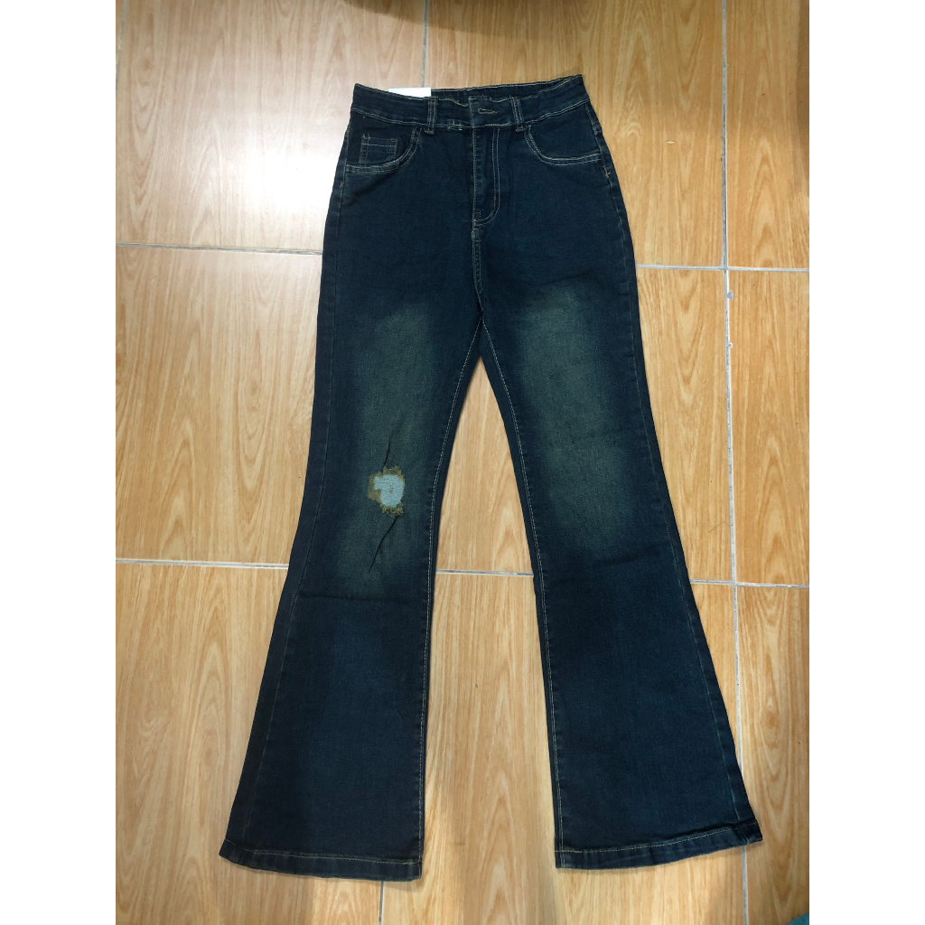 Quần jean nữ ống loe rách đùi co giãn - 247store.vn - QuanJeanrachQ49_P0K11