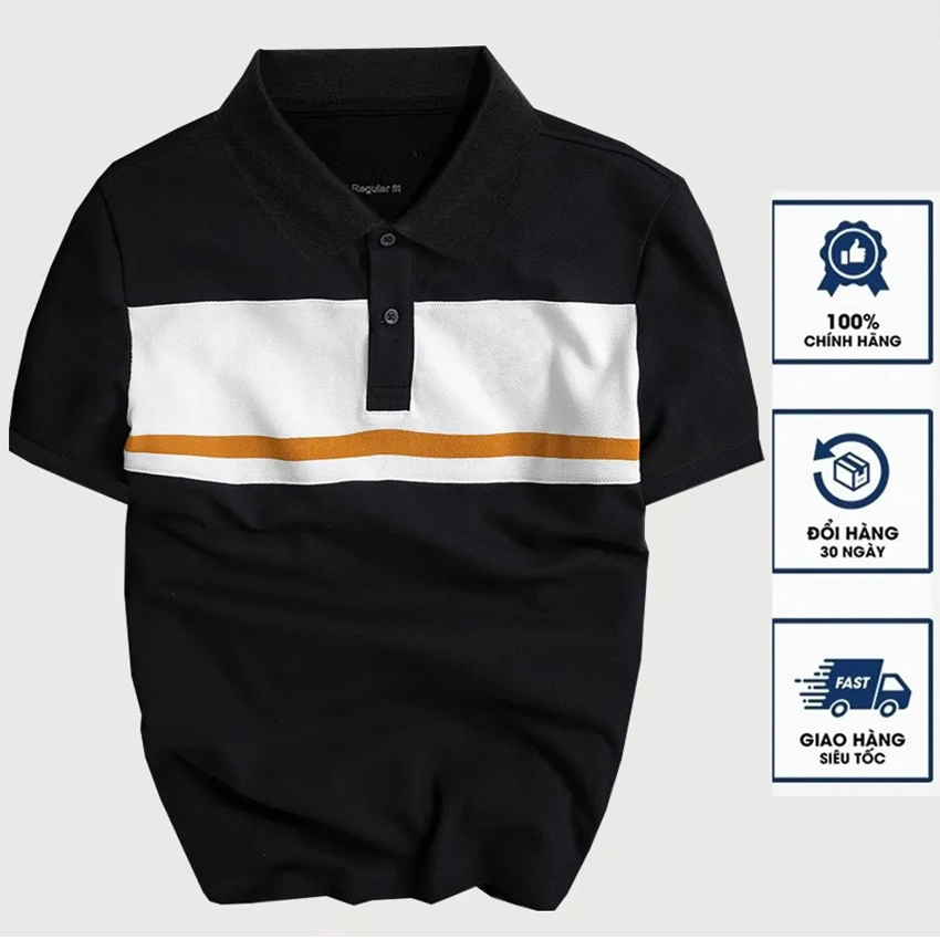 Áo Thun Nam Polo Phối Sọc Tay Ngắn Cổ Bẻ Vải Cotton Co Giãn 4 Chiều Mịn Màng Mát mẻ