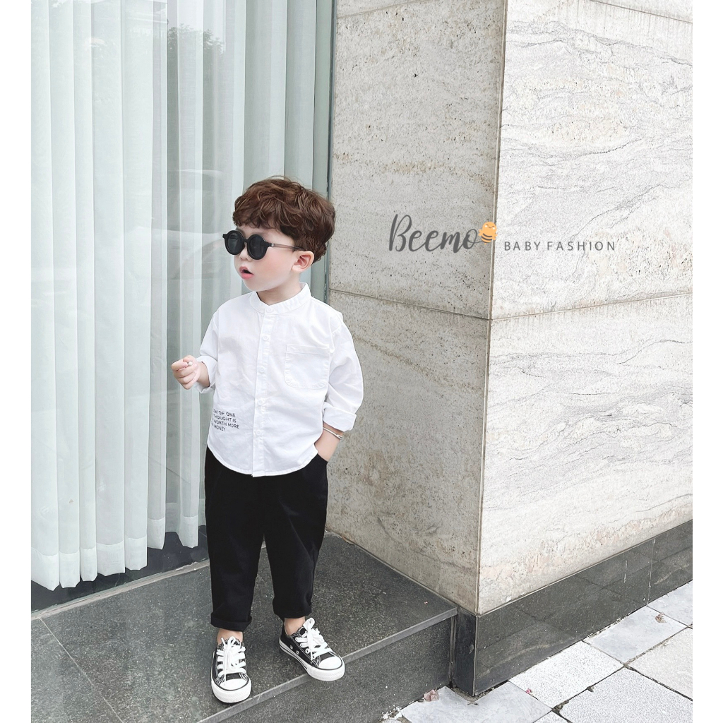Bộ sơ mi trắng quần kaki bé trai, set áo sơ mi quần thô hàng thiết kế Beemo