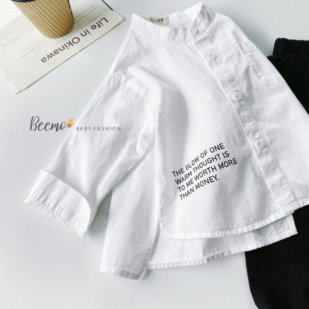 Bộ sơ mi trắng quần kaki bé trai, set áo sơ mi quần thô hàng thiết kế Beemo