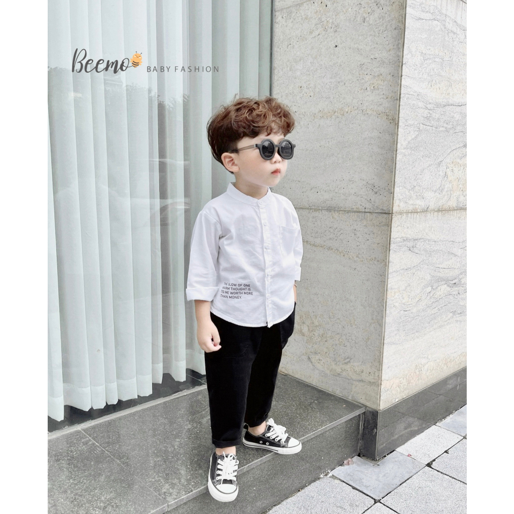 Bộ sơ mi trắng quần kaki bé trai, set áo sơ mi quần thô hàng thiết kế Beemo
